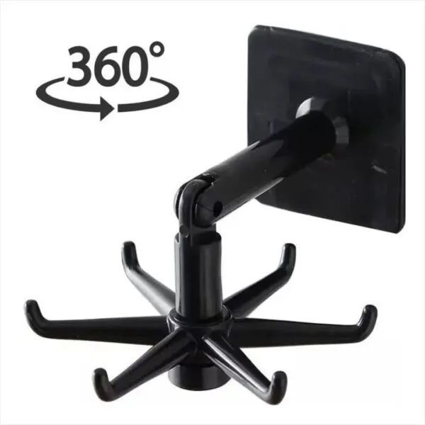 Gancho giratorio de cocina negro con 6 puntas, ideal para colgar utensilios y organizador 360°