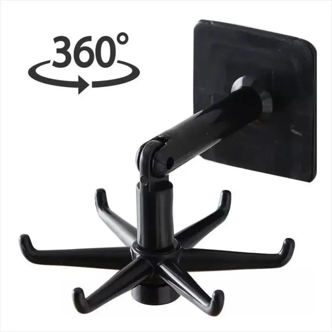 Gancho giratorio de cocina negro con 6 puntas, ideal para colgar utensilios y organizador 360°