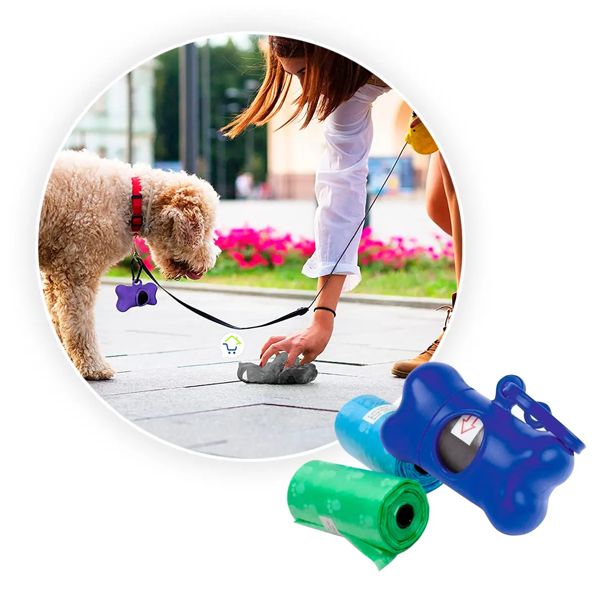 Hueso dispensador de bolsas para recoger excremento de perro, incluye 8 rollos.