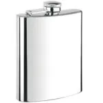 Licorera de acero inoxidable pulido, 4 oz, con tapa atornillada y bisagra.