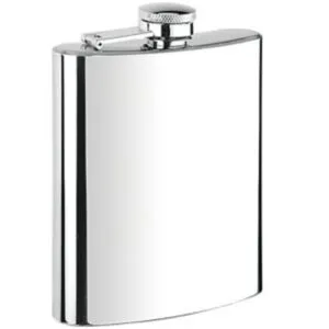 Licorera de acero inoxidable pulido, 4 oz, con tapa atornillada y bisagra.