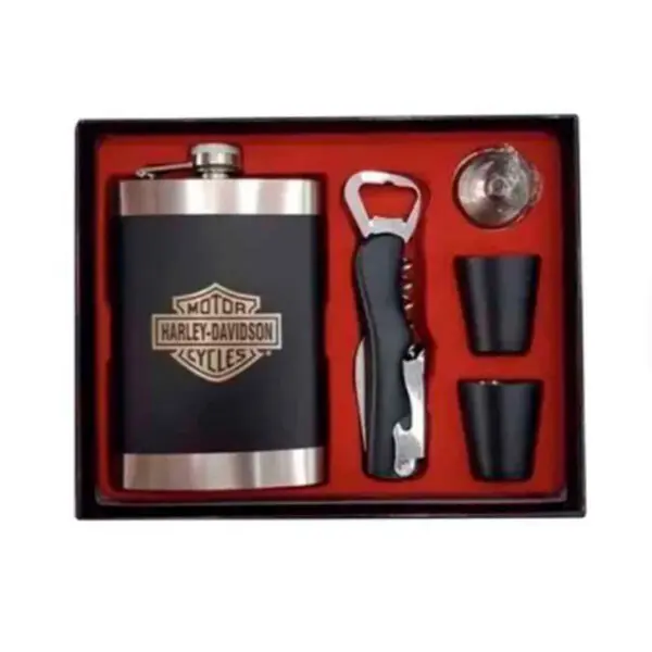 Licorera Wizquera 9Oz Inox. 2 Copas + Navaja Harley Davidson