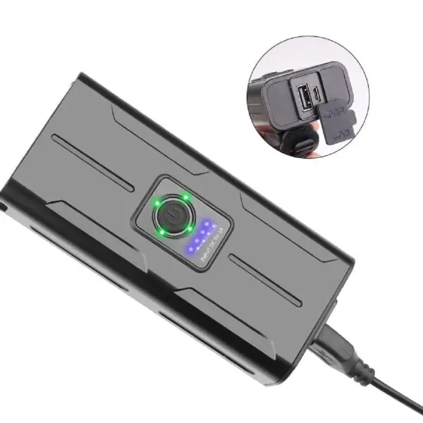Linterna LED recargable para bicicleta, 6 modos, con puerto USB de entrada y salida.
