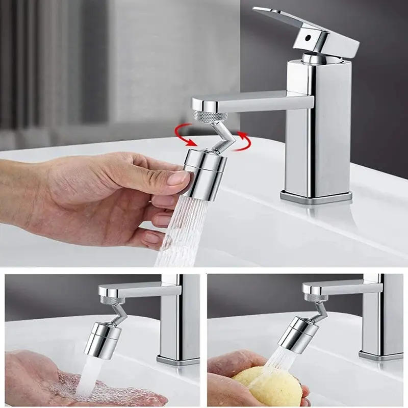 Grifo ahorrador de agua giratorio multifuncional, con chorro ajustable y boquilla flexible para lavado cómodo.