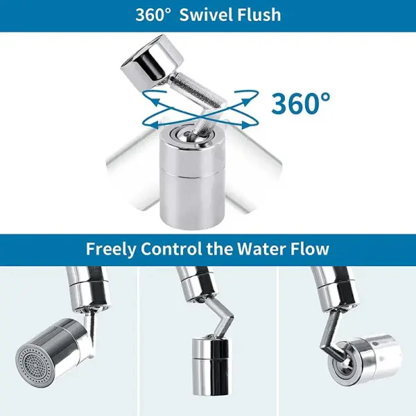 Grifo ahorrador de agua giratorio multifuncional, con movimiento de 360 grados y control de flujo.