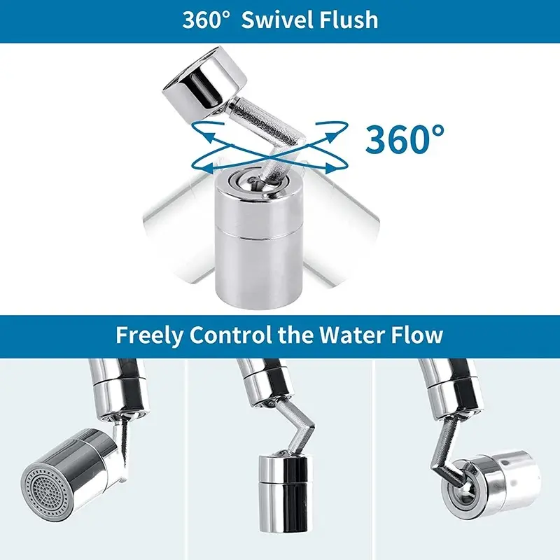 Grifo ahorrador de agua giratorio multifuncional, con movimiento de 360 grados y control de flujo.