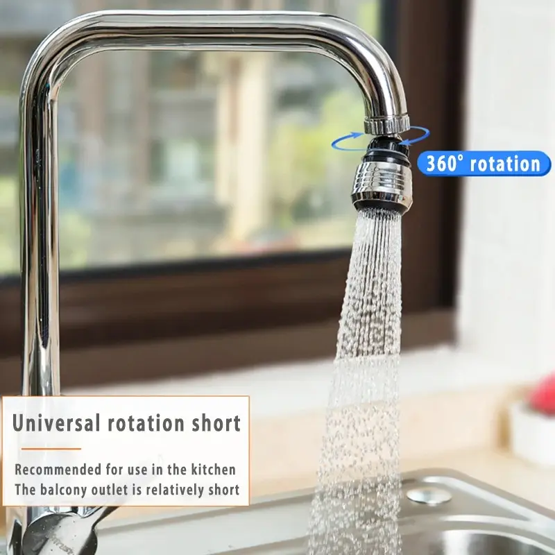 Grifo ahorrador de agua giratorio multifuncional para cocina, salida corta, 360° de rotación.