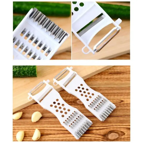 Set x3 rebanadores de verdura 5 en 1 de acero inoxidable, con pelador y rallador para cocina.