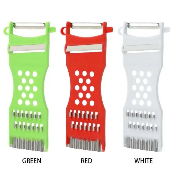 Set x3 rebanador de verdura 5 en 1: verde, rojo y blanco con cuchillas de acero inoxidable.