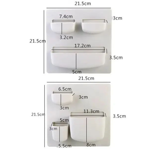 Estante de pared de pasta blanco, set x2, con compartimentos de diferentes tamaños.