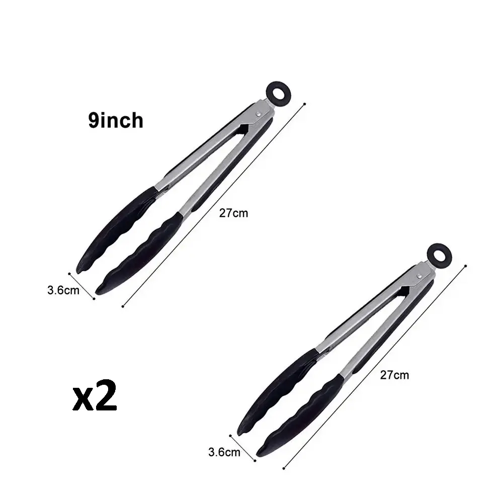 Set x2 pinzas de cocina acero inoxidable 27cm, 9 pulgadas, 3.6cm ancho, para barbacoa.