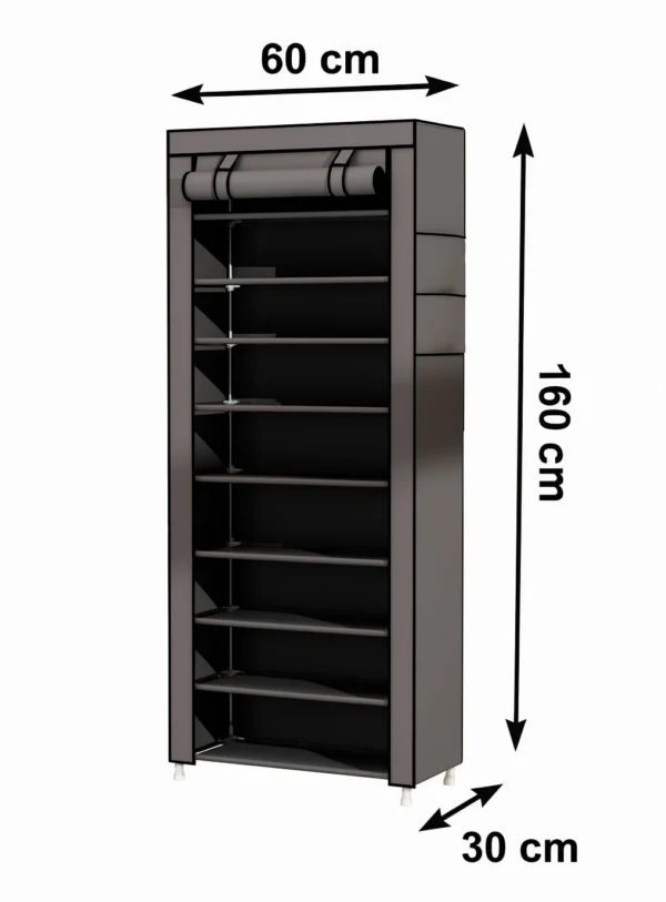 Zapatera closet de 9 niveles armable, 160x60x30 cm, organizador vertical.