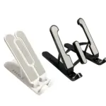 Set x2 mini bases plegables para celular o tablet, soportes blancos y negros ajustables.