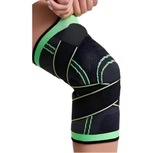 Set x2 rodillera deportiva de compresión ajustable negra y verde con correas, para soporte de rodilla.