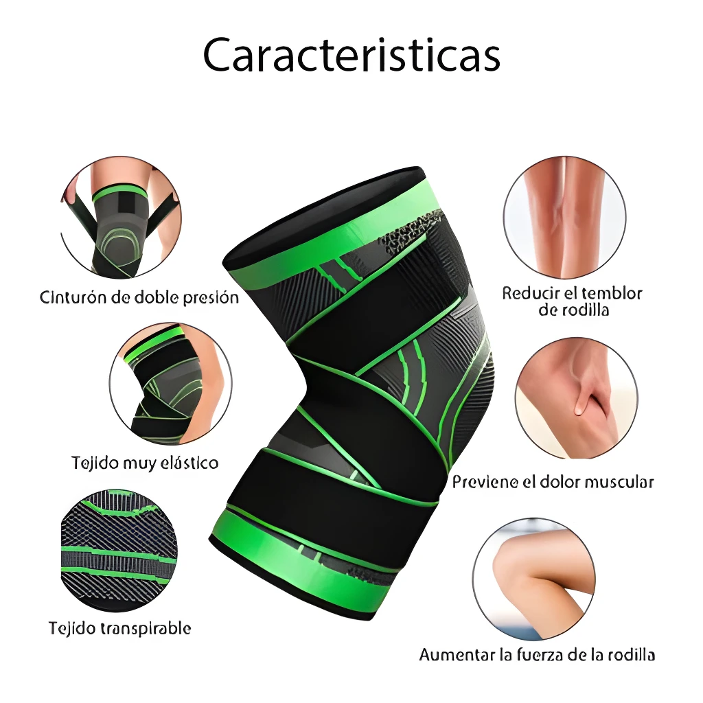 Rodillera deportiva de compresión ajustable: ideal para dolor muscular y fuerza en rodillas.