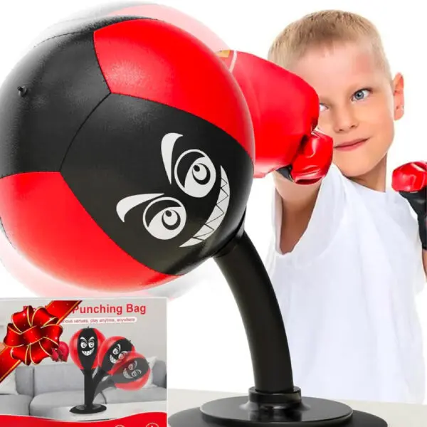 Saco pera de boxeo de mesa para ejercicio infantil con guantes rojos, juego divertido.