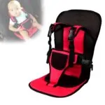 Silla de seguridad infantil ajustable para carro, asiento con arnés de 5 puntos, color rojo y negro.