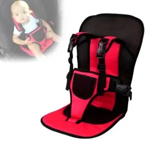 Silla de seguridad infantil ajustable para carro, asiento con arnés de 5 puntos, color rojo y negro.