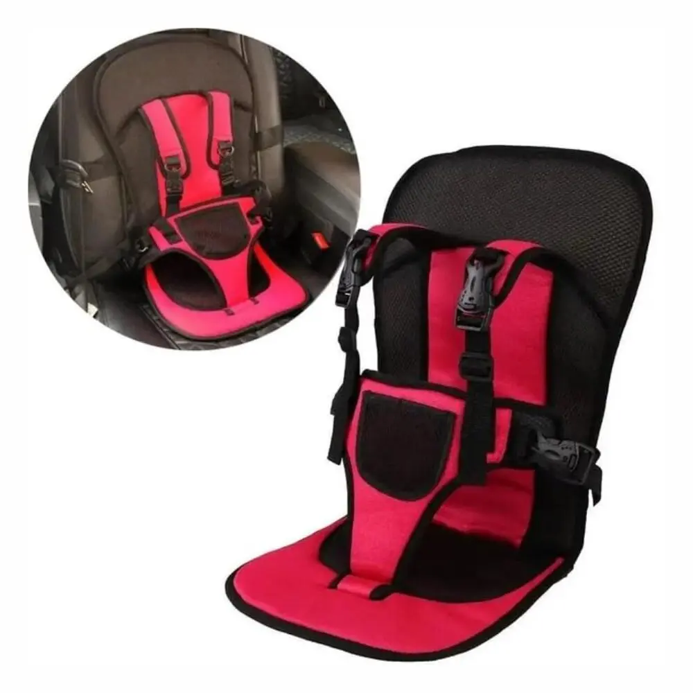 Silla de seguridad infantil ajustable para carro, color rojo y negro, con cinturón de 5 puntos.