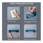 Soporte para cuchillos autoadhesivo sin perforaciones en pared, fácil instalación y ganchos.