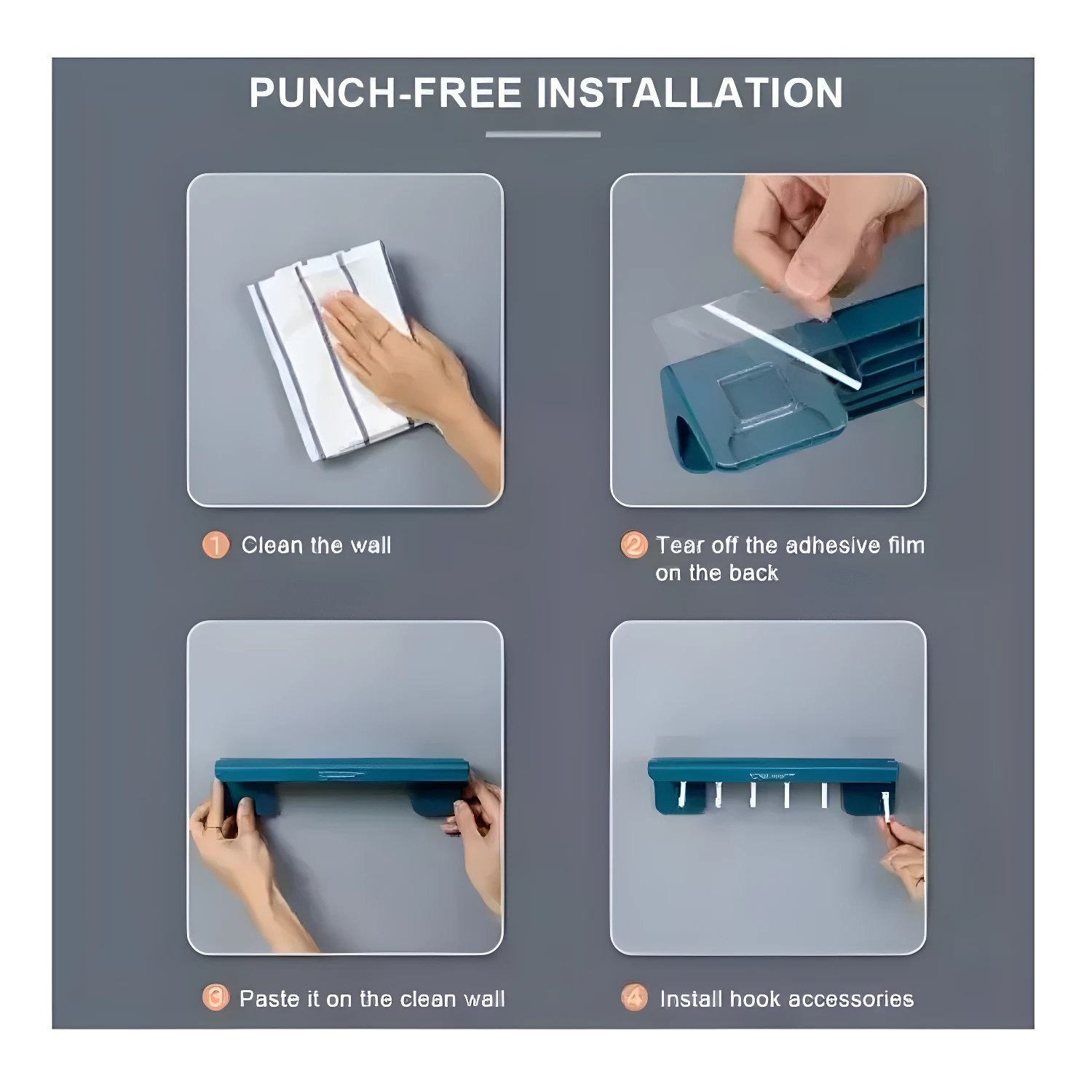 Soporte para cuchillos autoadhesivo sin perforaciones en pared, fácil instalación y ganchos.