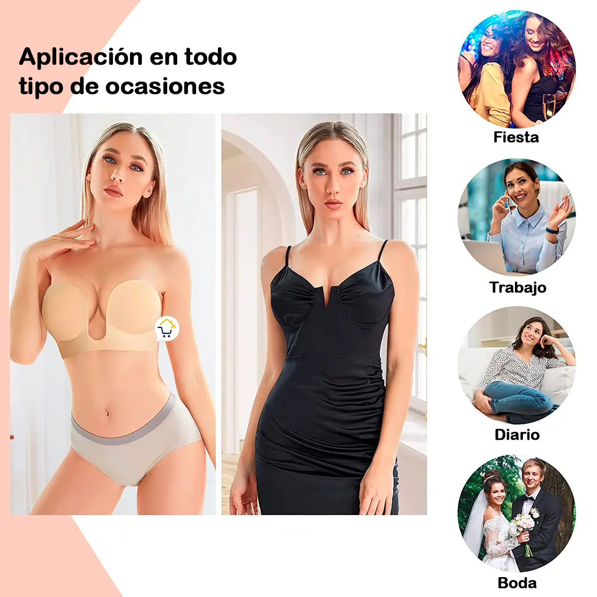 Sujetador invisible adhesivo de silicona para levantar el busto en fiestas, trabajo o bodas.