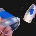 Talonera de gel para soporte de arco en zapato de tacón, azul y transparente