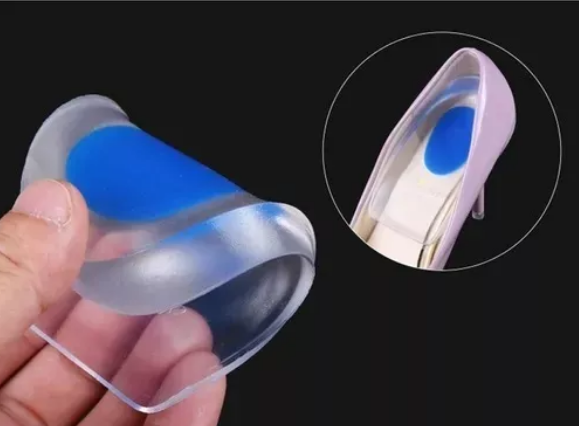 Talonera de gel para soporte de arco en zapato de tacón, azul y transparente
