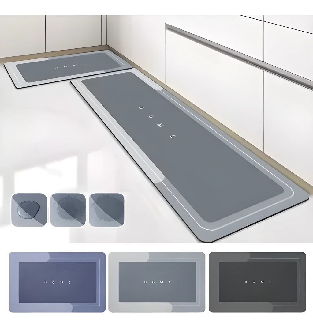 Kit x2 tapetes de cocina absorbentes y antideslizantes, color gris, con diseño moderno y elegante.