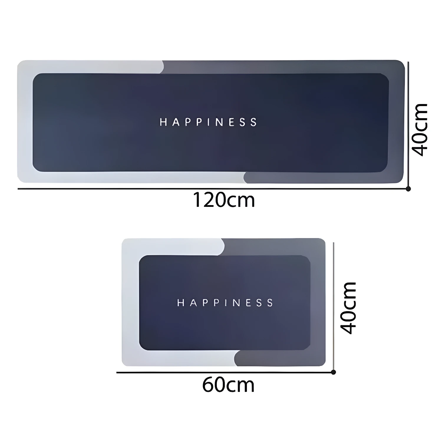 Kit x2 tapetes de cocina "Happiness" 120cm y 60cm, absorbentes y antideslizantes.