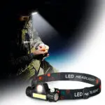 Linterna minera recargable USB LED con correa ajustable y haz de luz.