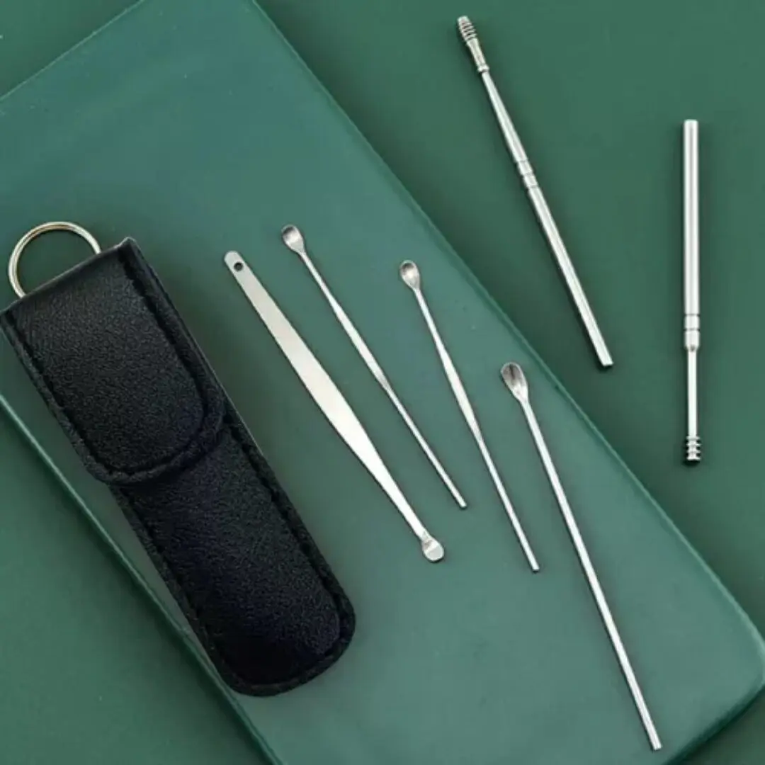 Kit de limpieza de oídos x6 piezas. Herramientas de acero inoxidable para el cuidado personal.
