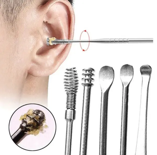 Kit de limpieza de oídos con extractor, 10 piezas de acero inoxidable con espiral para eliminar cerumen.