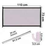 Malla de seguridad para mascotas y bebés de 110x73 cm con varillas y ganchos de 24 y 3.5 cm.