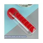 Botella termo con pastillero semanal rojo de 600ml para organizar tus medicamentos.