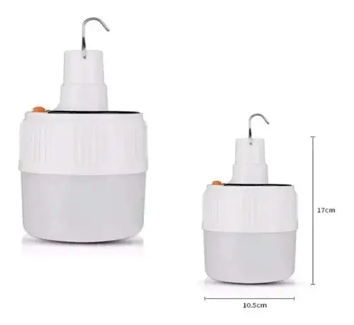 Bombillo LED solar recargable para camping y emergencias, con gancho para colgar.