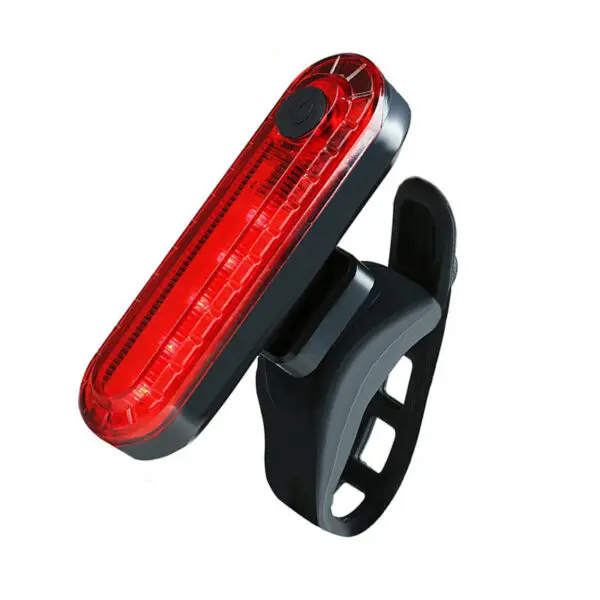 Luz LED trasera impermeable para bicicleta, roja, con banda de sujeción de silicona.
