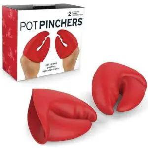 Guantes antiquemadura de silicona con forma de pinza de langosta, color rojo.