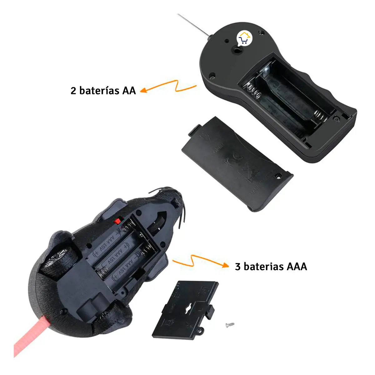 Ratones de juguete para gatos con control remoto, 2 pilas AA para control y 3 AAA para ratón.