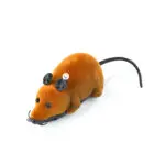 Ratón de peluche marrón a control remoto para gatos, juguete interactivo con cola negra.