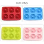 Set x3 moldes de silicona para mini donas en colores rojo, azul, verde y rosa.