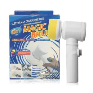 Cepillo Limpieza Giratorio 5 En 1 Magic Brush blanco con cabezales intercambiables y carga USB.