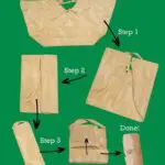 Bolso Origami beige plegado en cuatro pasos, mostrando cómo se reduce su tamaño para guardarlo.