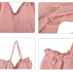 Bolso Origami rosa plegable con cierre de botón y asas fruncidas.