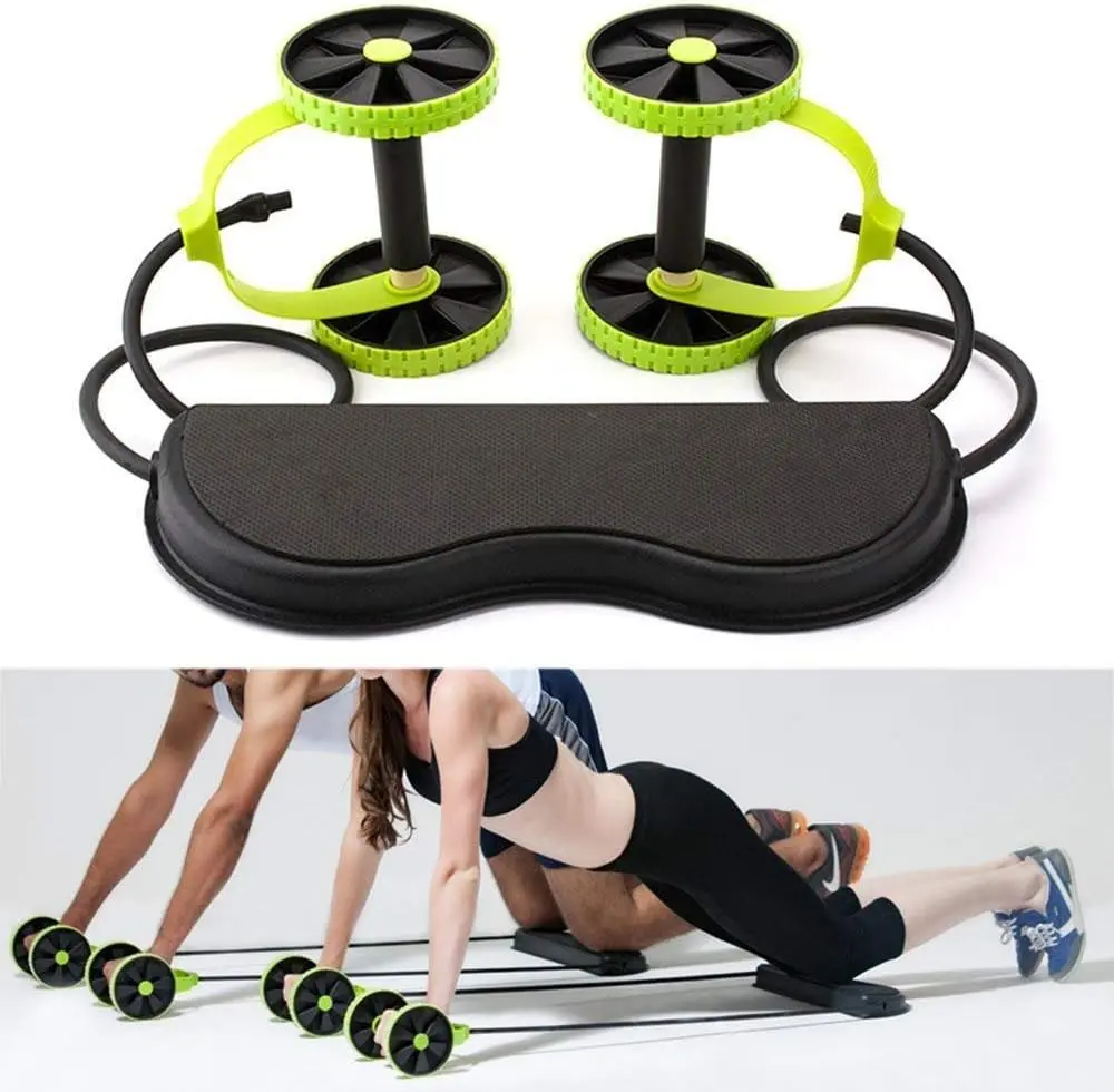 Ruedas tonificador con banda de estiramiento para ejercicio abdominal y de cuerpo completo.