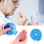 Pastillero semanal giratorio con 7 compartimentos para organizar medicamentos y píldoras.
