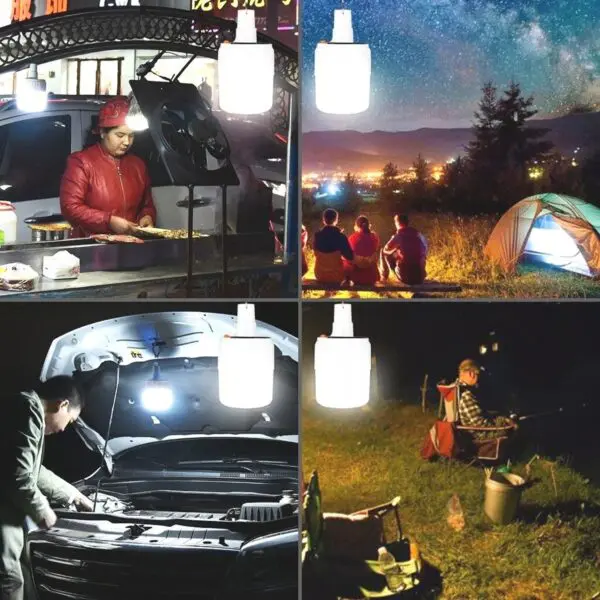 Bombillo LED Solar Recargable: Camping, emergencias, pesca y arreglos de auto bajo las estrellas.