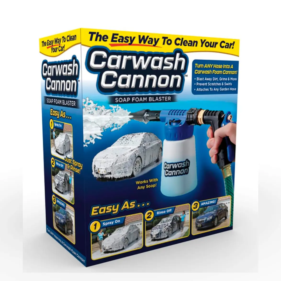 Pistola hidrolavadora Carwash Cannon con espuma para lavado de autos, fácil de usar.