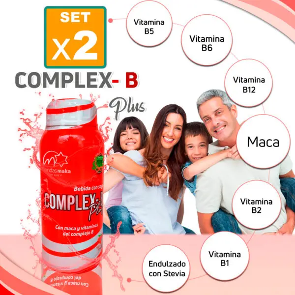 Set x2 Complex B Multivitamínico con Maca para toda la familia, endulzado con Stevia.