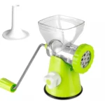 Molino para carne manual con función para embutidos, color verde y transparente, con manivela.